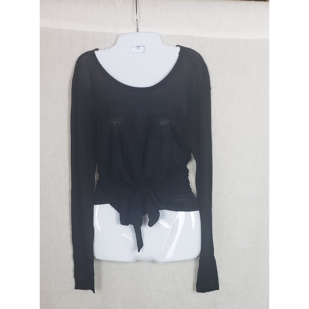Modern Citizen Womens Top Blouse Black L Semi Sheer Tied Hem Minimalist Chic